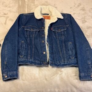 Levi's Dark Blue Denim Jacket with Cream Sherpa Collar